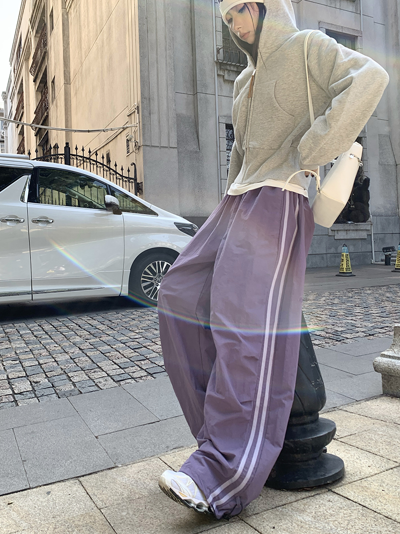 Grey Cropped Hoodies Zip Up Long Sleeve Sweatshirt Cardigan Oversized Autumn Fashion Wide Leg Track Pants Two Piece Sets