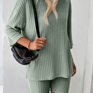 Maxct Ribbed Knit T-shirt Shorts Suits