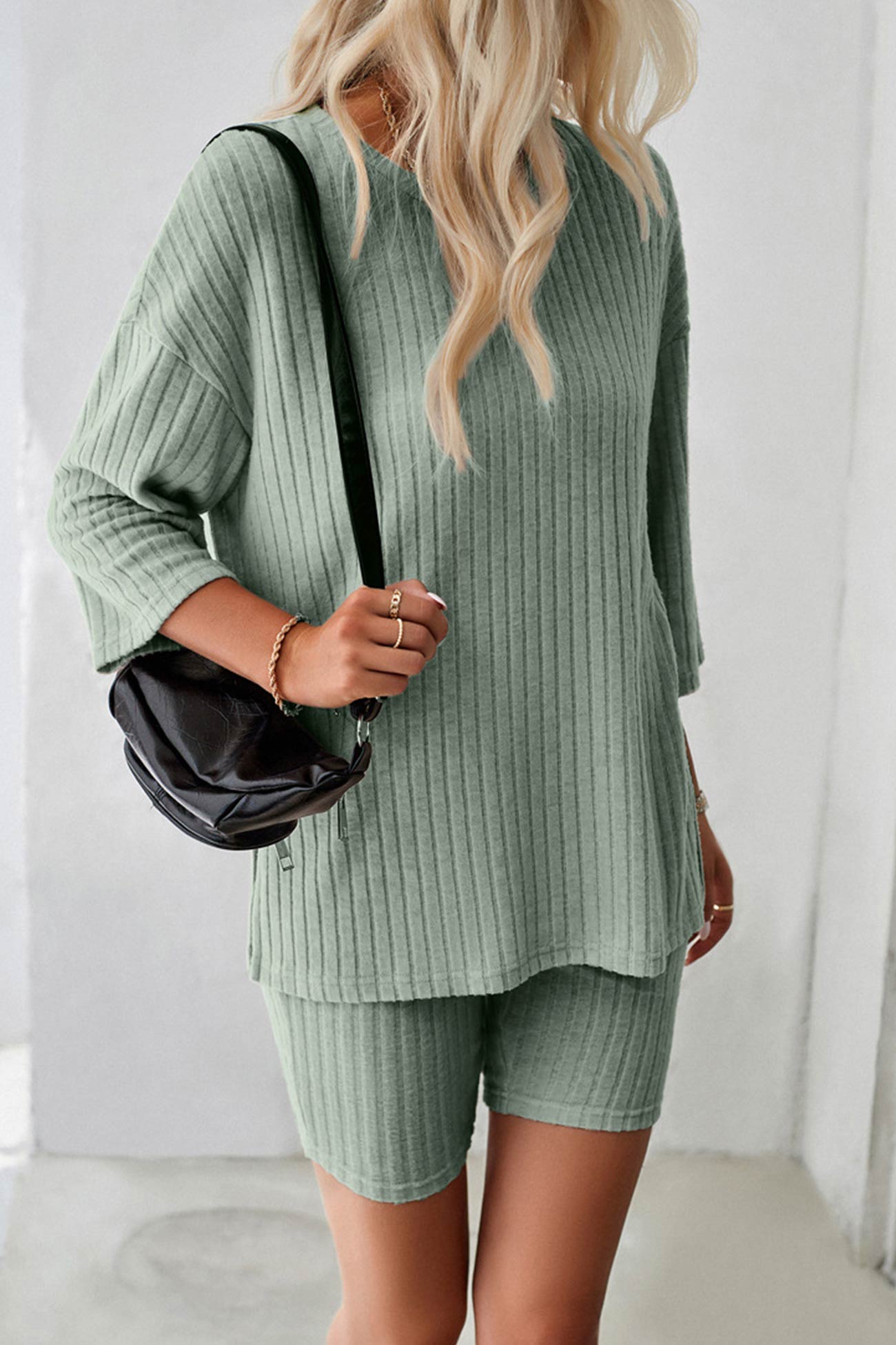 Maxct Ribbed Knit T-shirt Shorts Suits