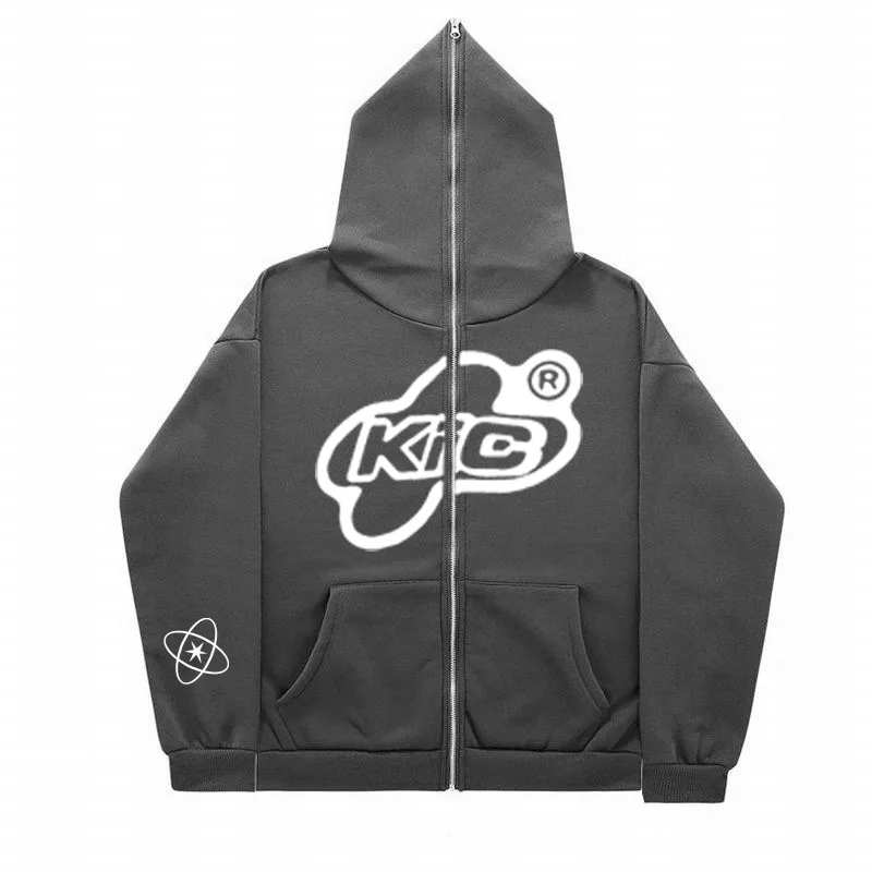 Maxct American Retro Fashion Letter Printing Full Zipper Hoodie Male Y2K New Harajuku Gothic Loose Casual Sweatshirt Unisex Hoodie