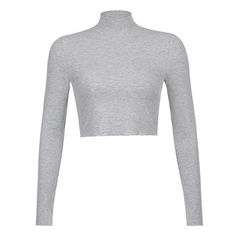 Maxct Stretch Rib Solid Color Long-Sleeved T-Shirt