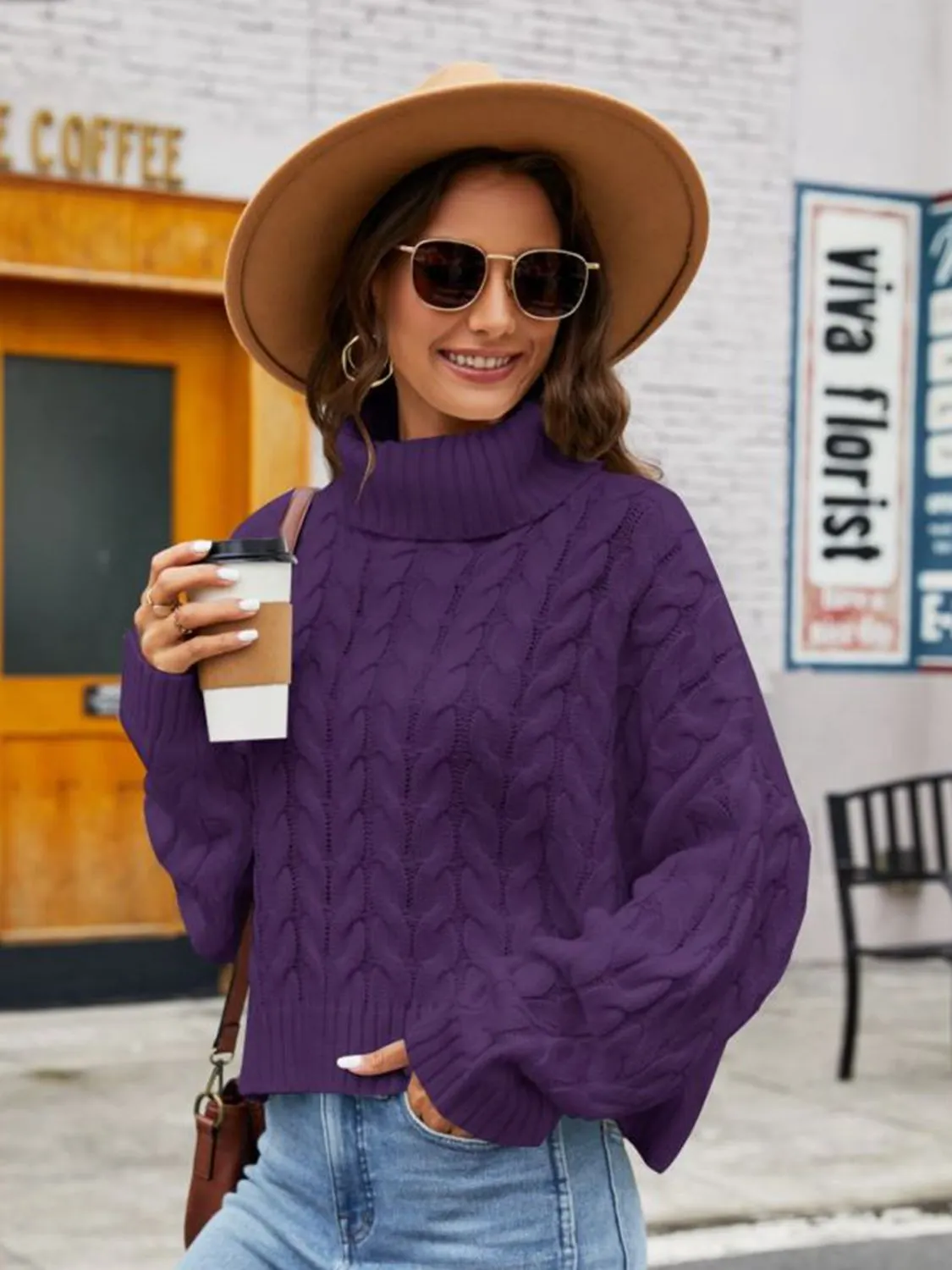 Maxct &Turtle Neck Cable-Knit Sweater