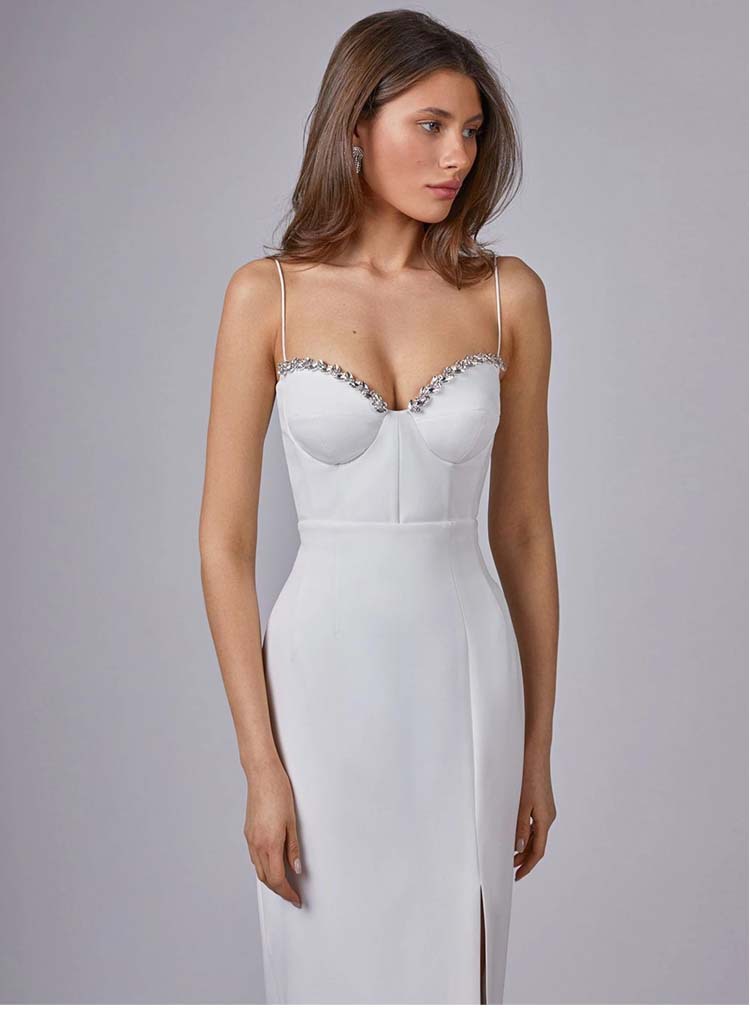 Women's Bandage Thai Strap Rhinestone Split Bandage Dress Sexy Banquet Dress