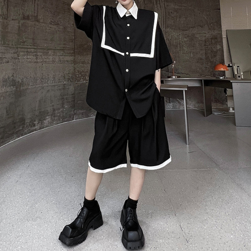 Maxct Color Contrast Short-sleeved Shirt Shorts Two-piece Set