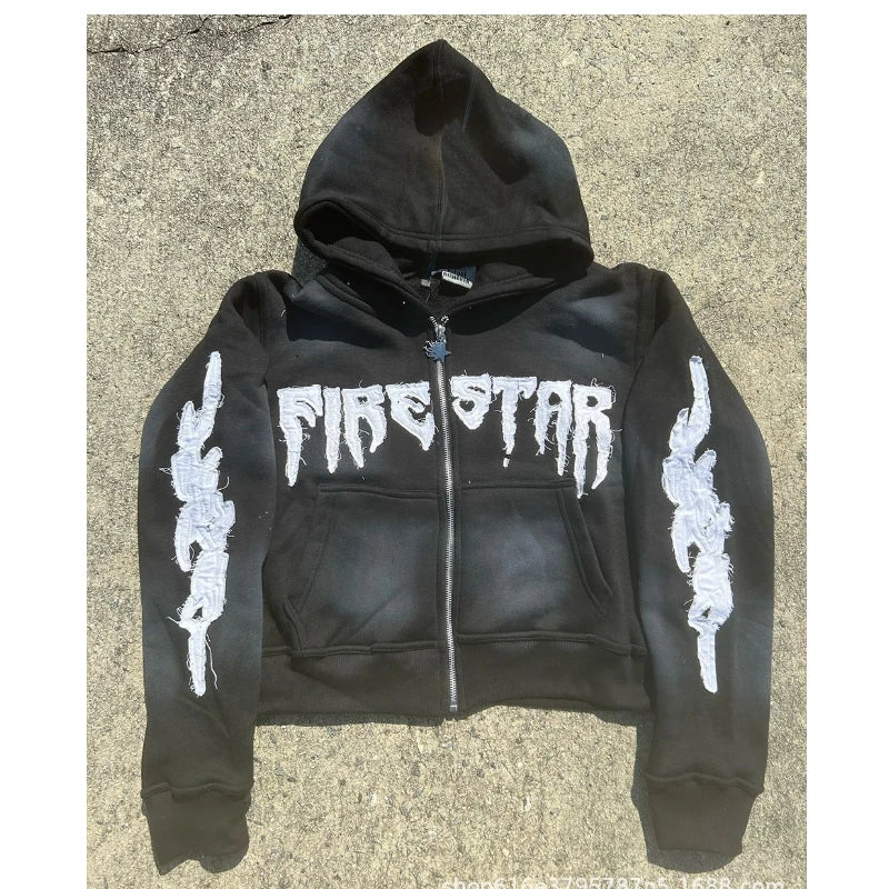 Maxct Y2k Long Sleeved Pullover Hoodie Vintage Zipper Embroidered 3d Pattern Sweatshirt Streetwear Tops Winter Boots School Outfit New