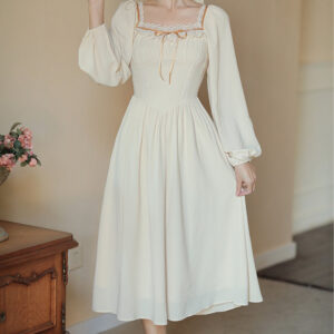 Basic Lace Square Neck Midi Dress Maxct