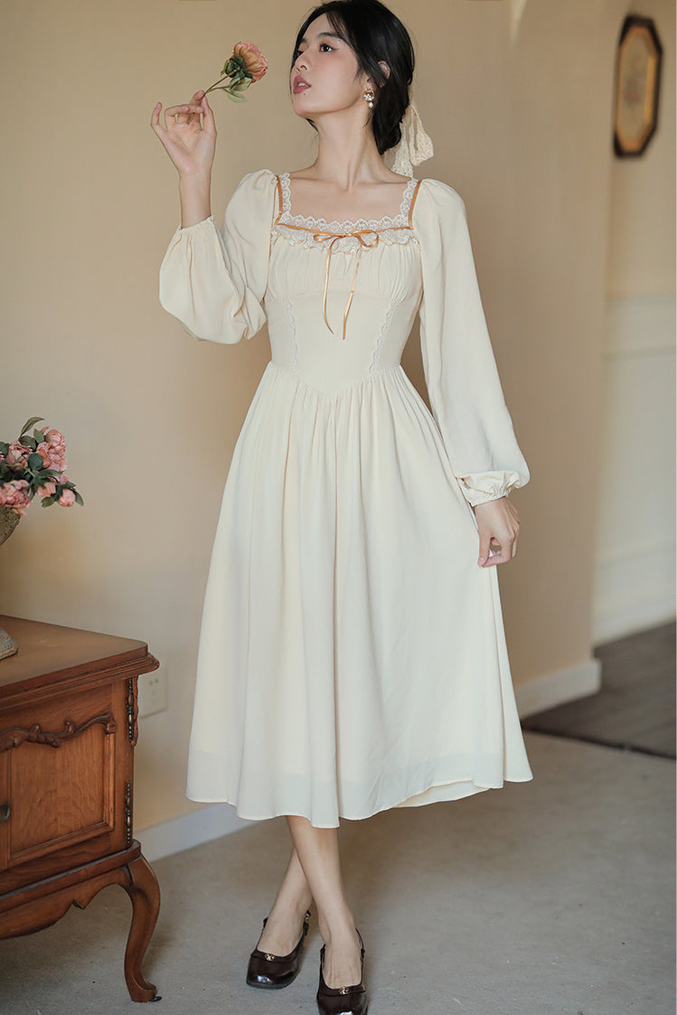 Basic Lace Square Neck Midi Dress Maxct