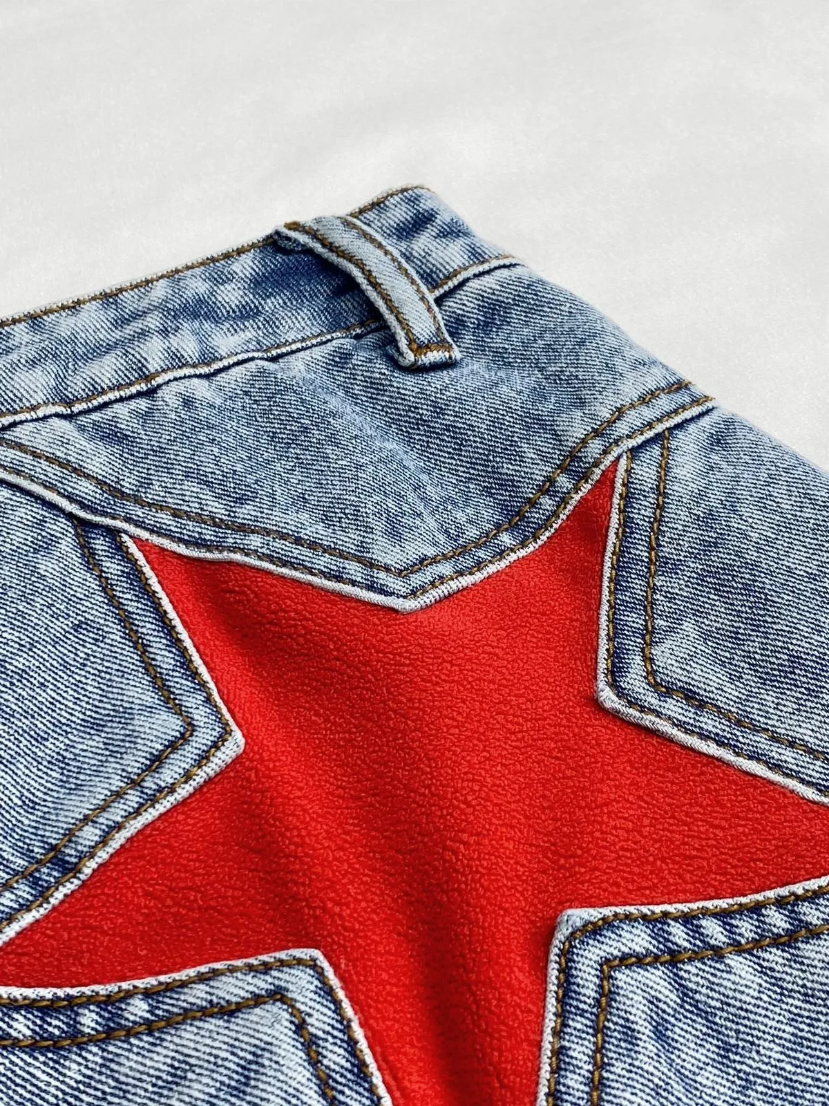 Back Star Patchwork Flare Jeans Maxct