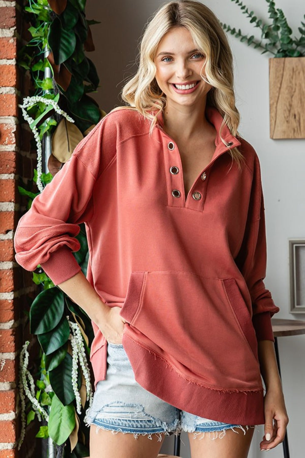 Maxct &First Love Grommet Split Neck Kangaroo Pocket Sweatshirt