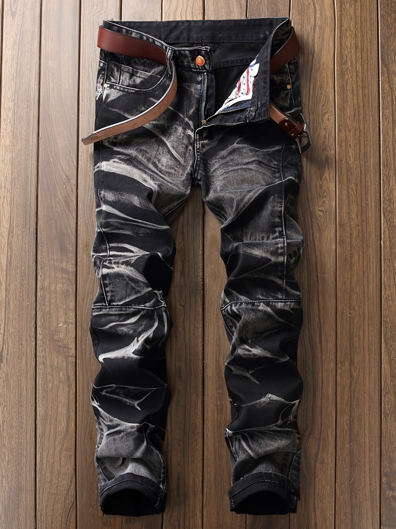 Maxct  Men's New Zipper Distressed Straight Retro Jeans Best Sellers