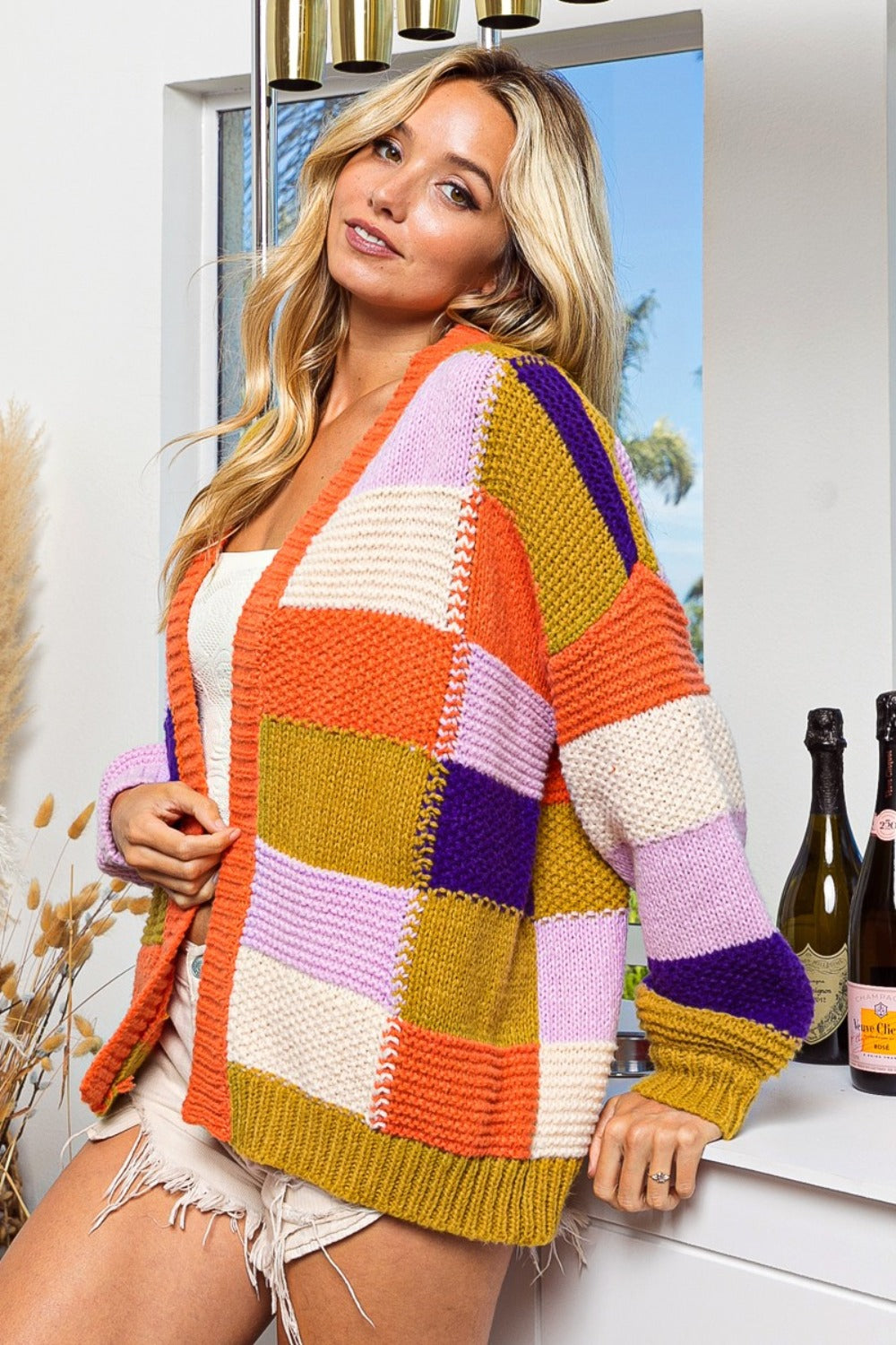 Maxct &BiBi Checkered Color Block Sweater Cardigan