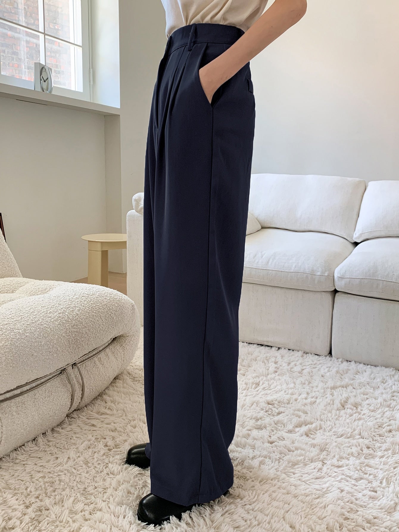 Maxct High Waist Plicated Detail Wide Leg Suit Pants