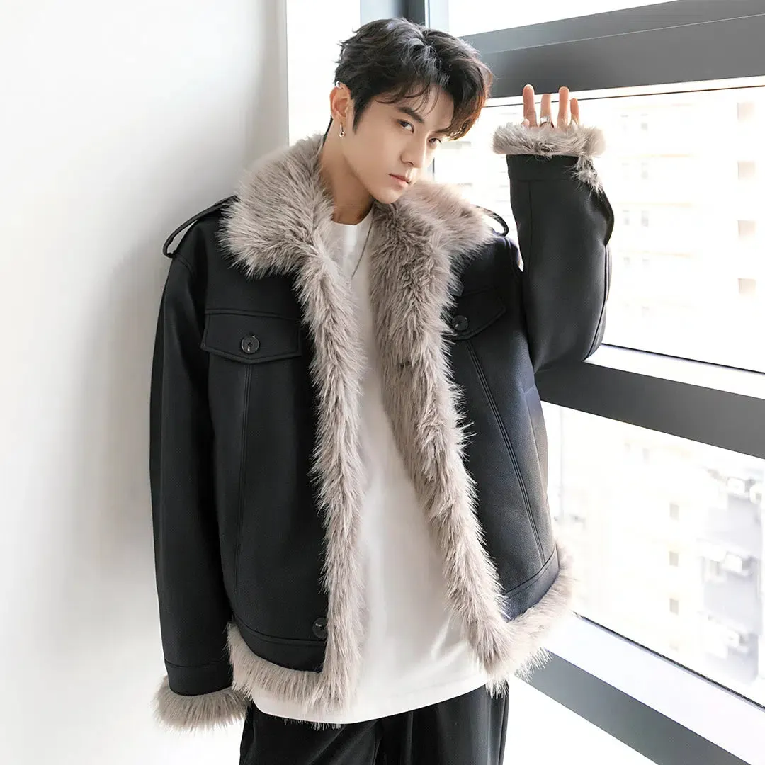 Maxct Unisex Velvet Faux Fur Leather Jacket