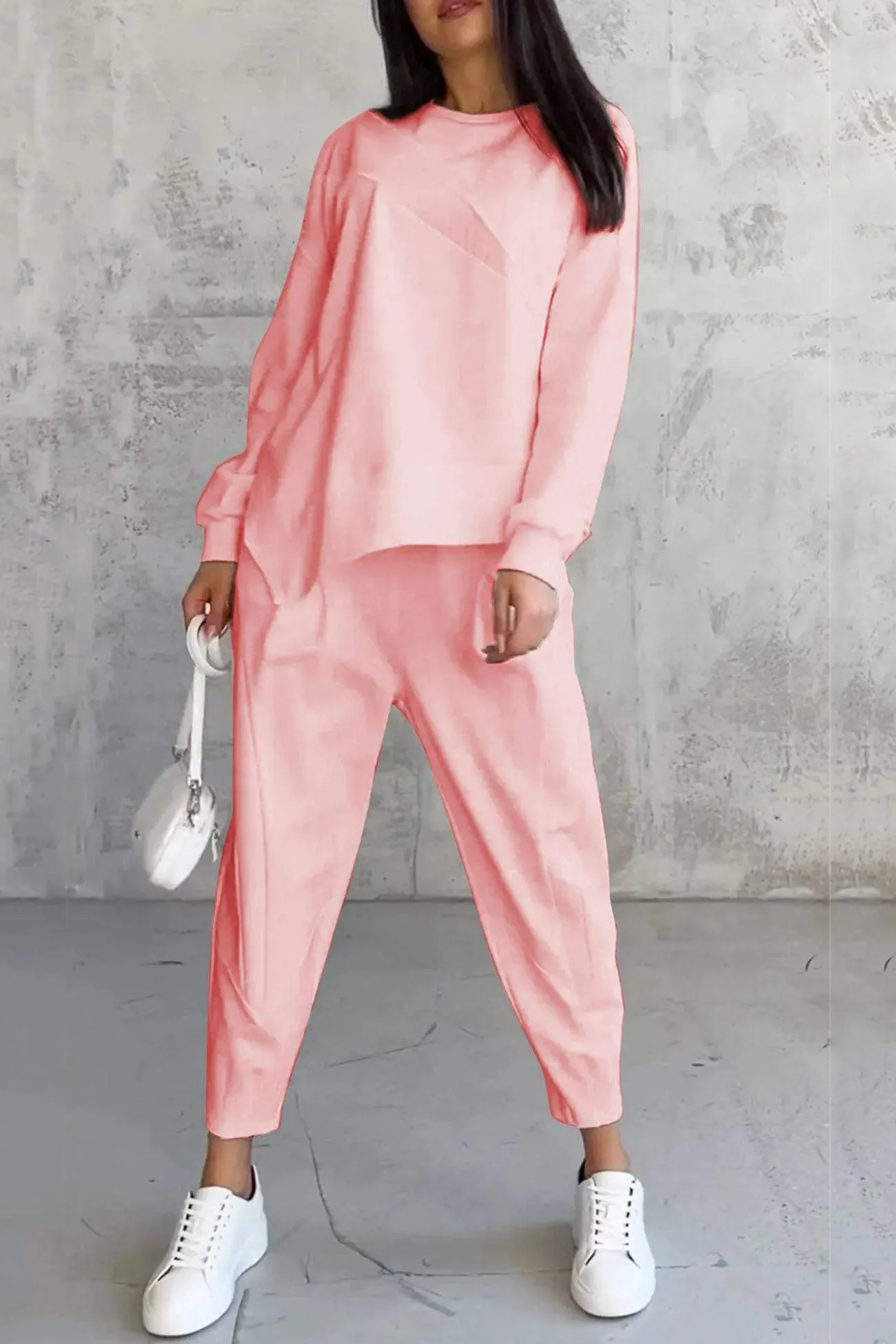 Maxct Crew Neck Irregular Hem Sweatshirt Suits