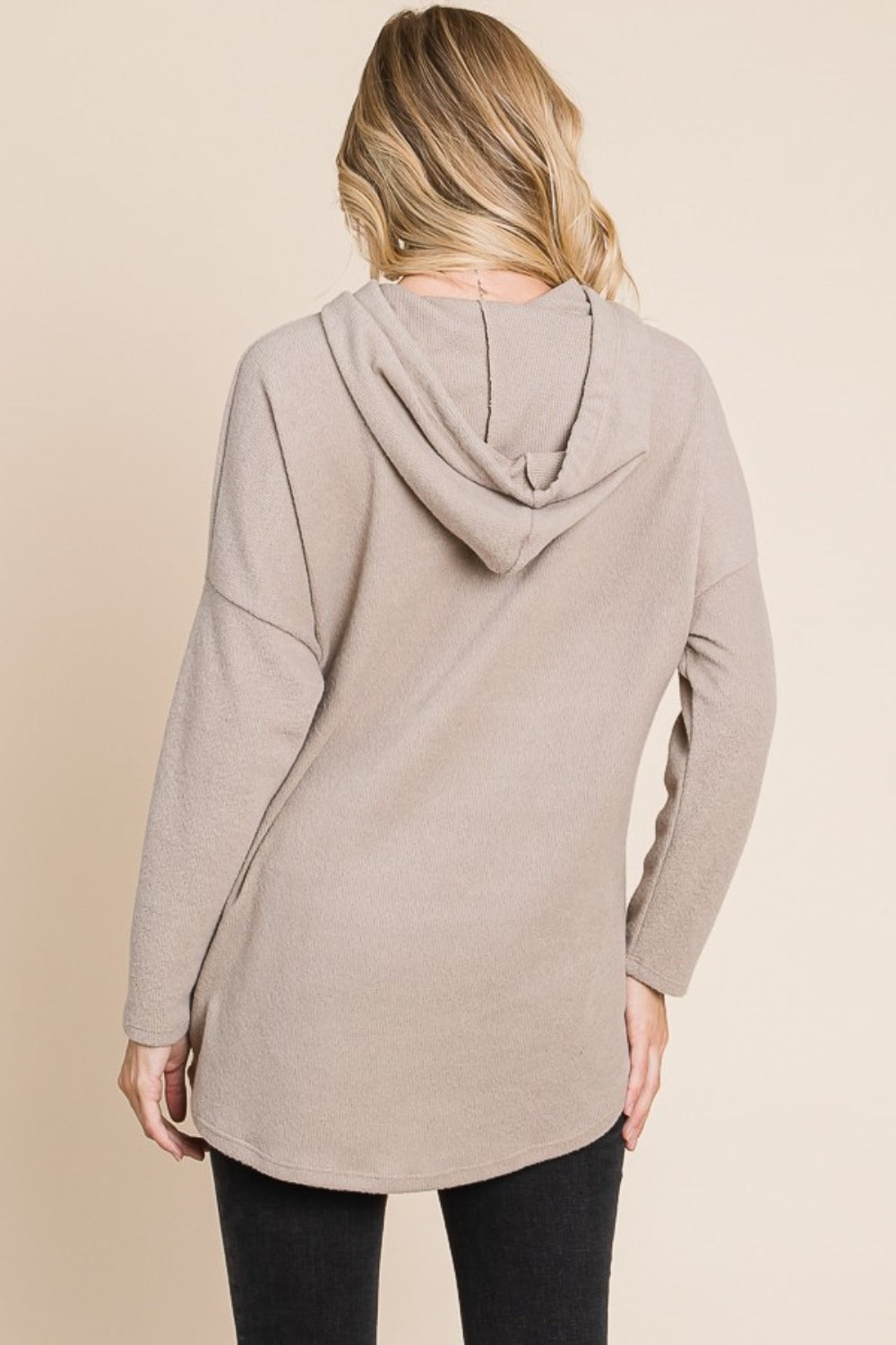 Maxct &BOMBOM Contrast Drawstring Drop Shoulder Knit Hoodie