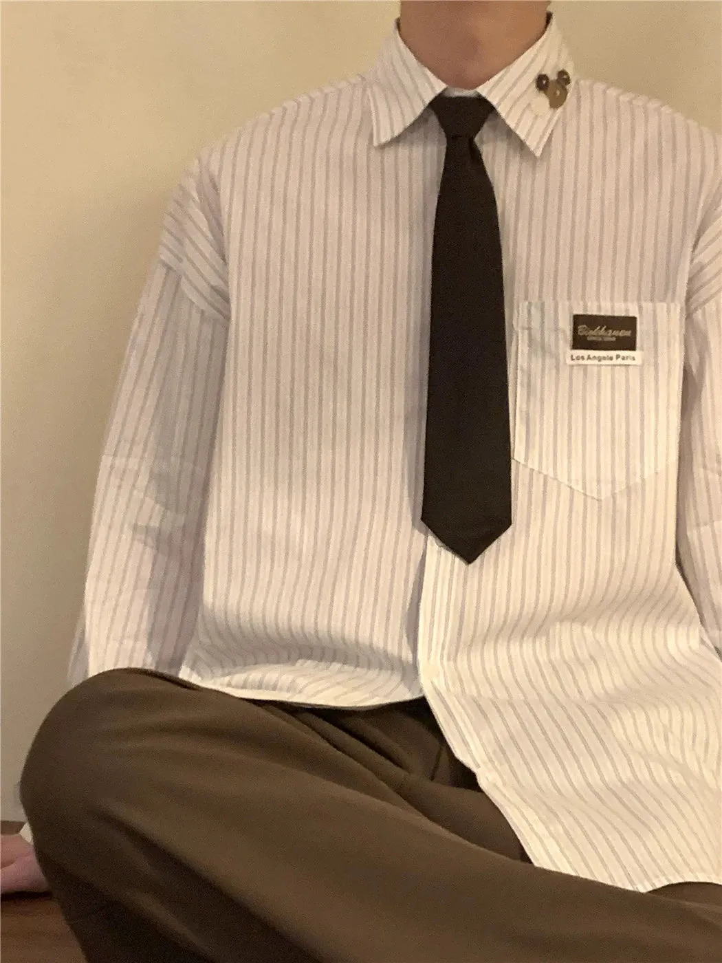 Nagawl Retro Striped Long Sleeved Shirt Maxct