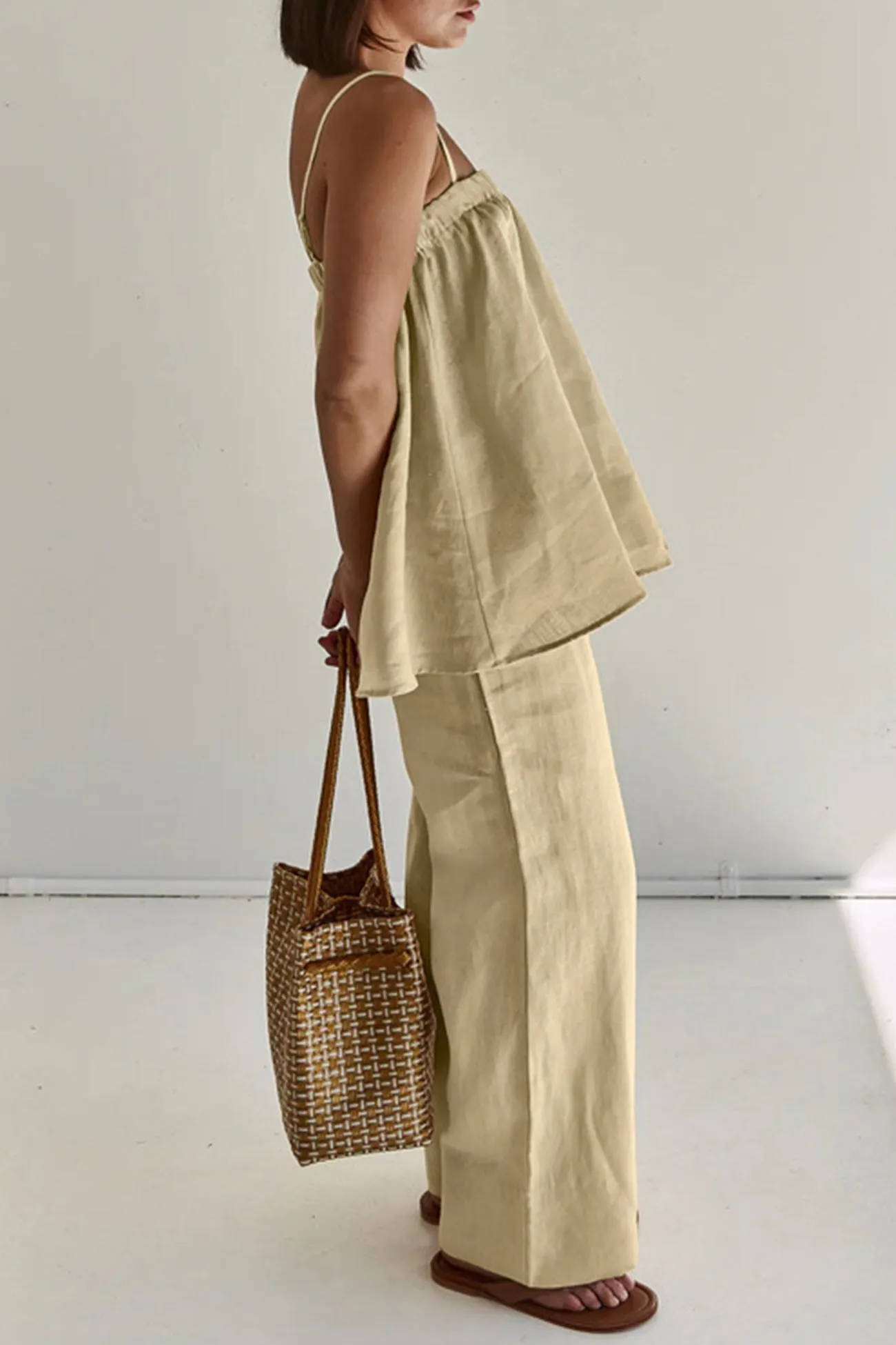 Maxct Khaki Cotton Cami Top Long Pants Suits