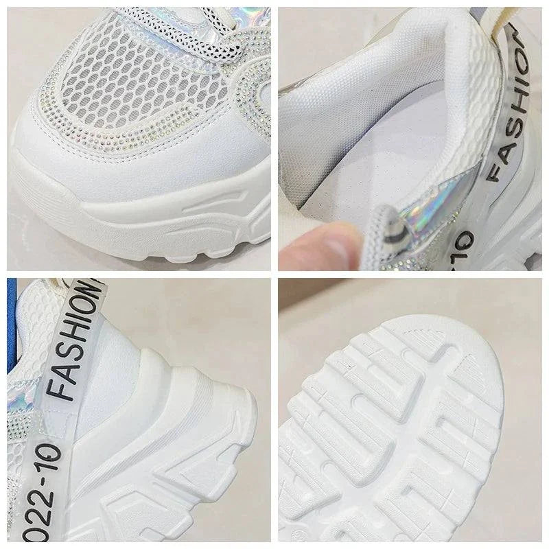 6cm Air Mesh Leather Bling Chunky Sneakers Maxct