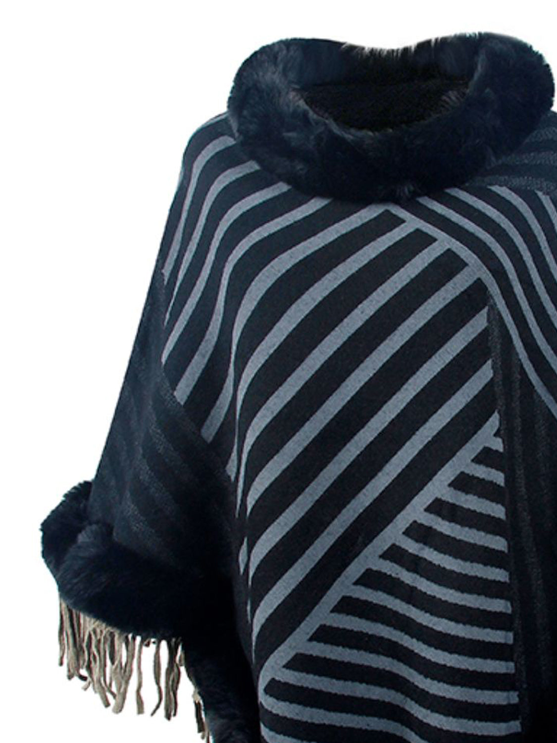 Maxct &Striped Fringe Hem Poncho