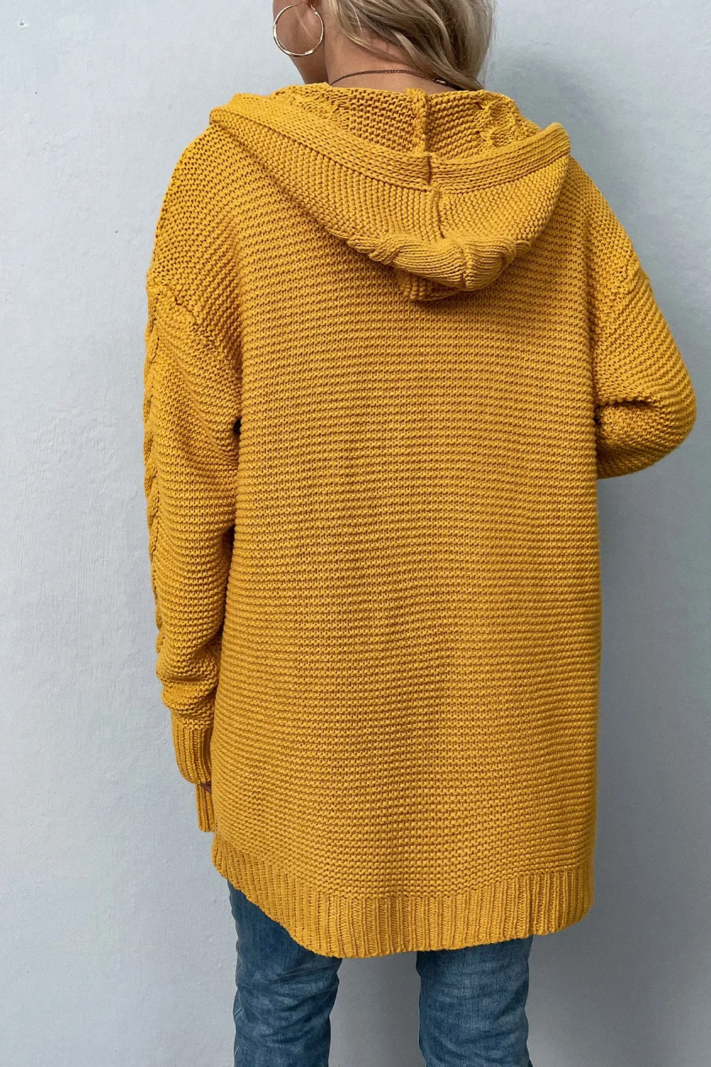 Maxct &Cable-Knit Dropped Shoulder Hooded Cardigan