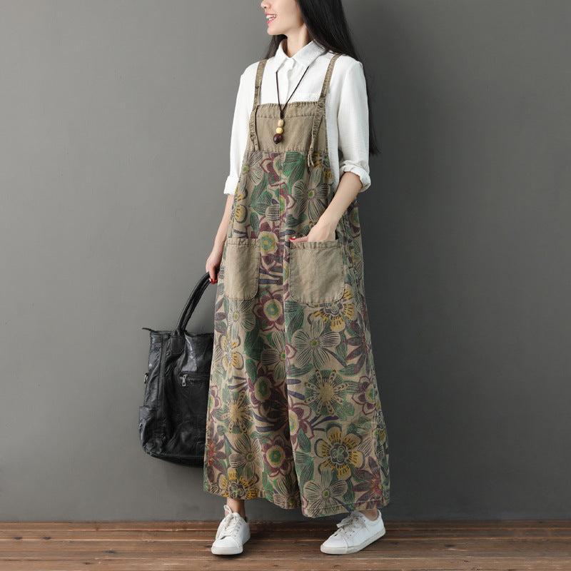 Retro Floral Printed Strappy Pants