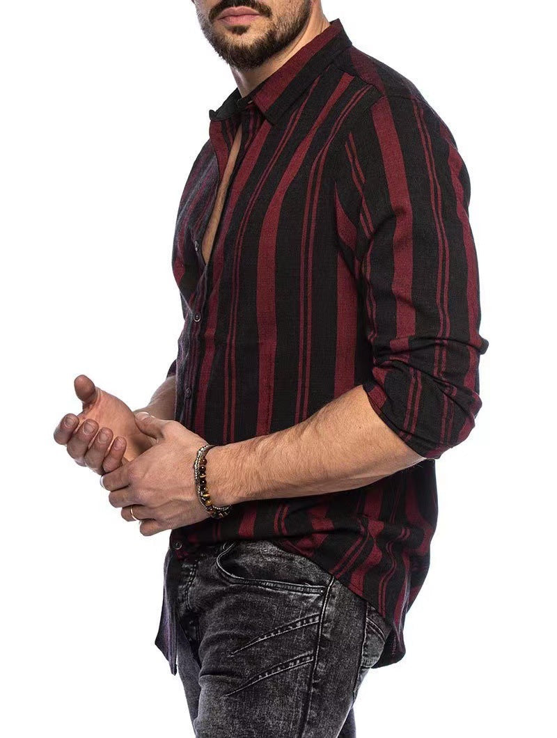 Maxct Classy Mens Fashion Sports Casual Men'S Striped Shirt Slim Fit Multi-Color Lapel Fashion Trendy Youth Long Sleeve Shirt