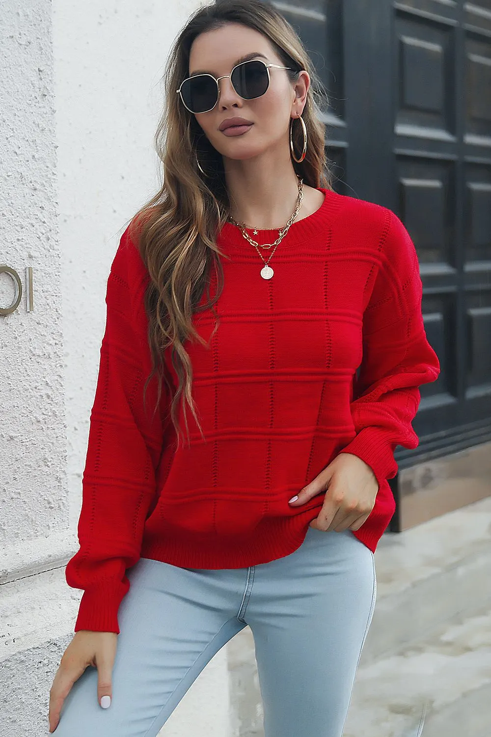 Maxct &Round Neck Long Sleeve Sweater