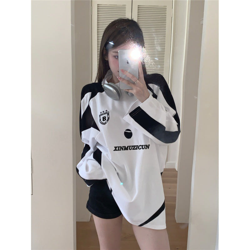 Maxct 2024 Fall Fashion Contrast Color Embroidery Print Oversized Sweatshirt