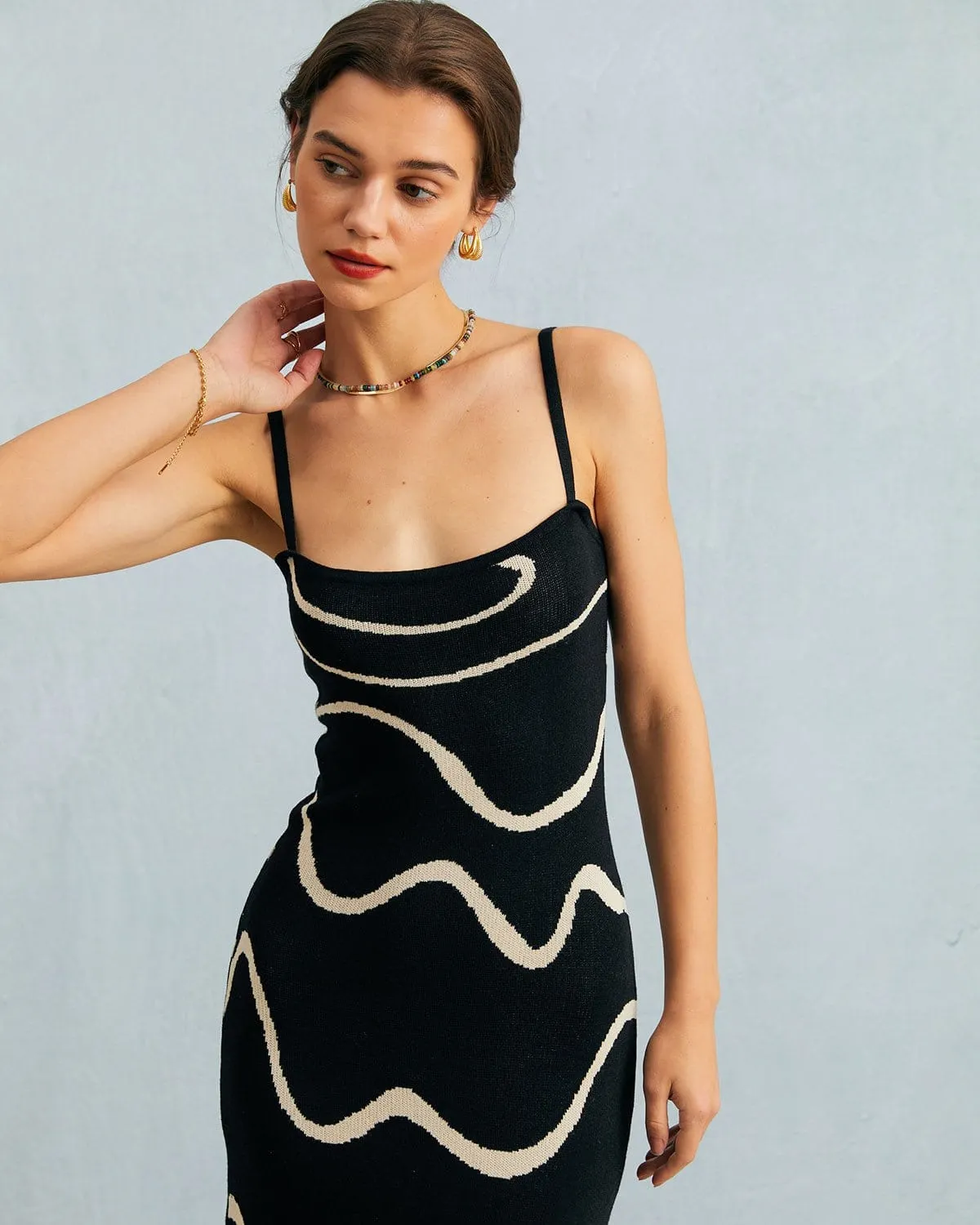 Maxct The Black Wave Mermaid Hem Knit Midi Dress