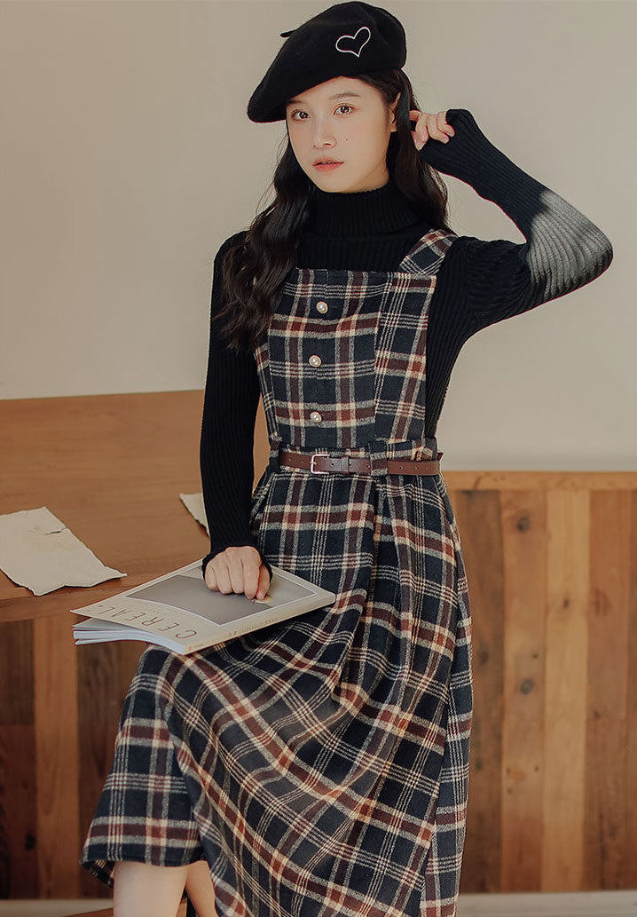 Holiday Plaid Pinafore Midi Dress Maxct