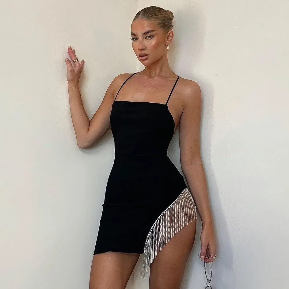 Splash Diamante Tassel Crystal Mini Dress Maxct