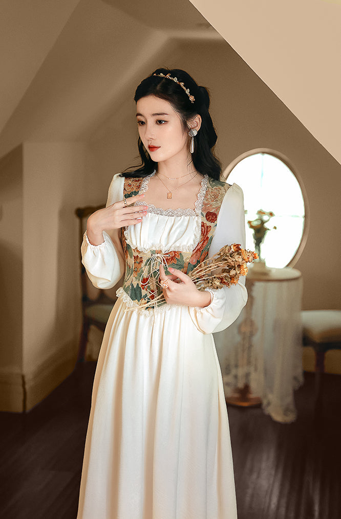 Floral Tapestry Jacquard Corset Dress Maxct