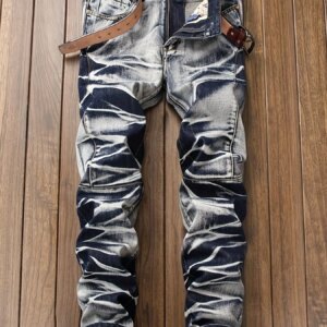 Maxct  Men's New Zipper Distressed Straight Retro Jeans Best Sellers