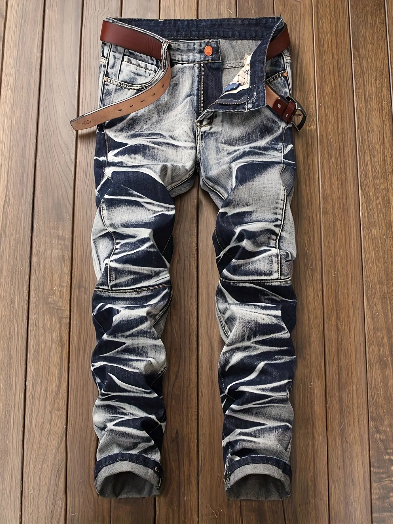Maxct  Men's New Zipper Distressed Straight Retro Jeans Best Sellers