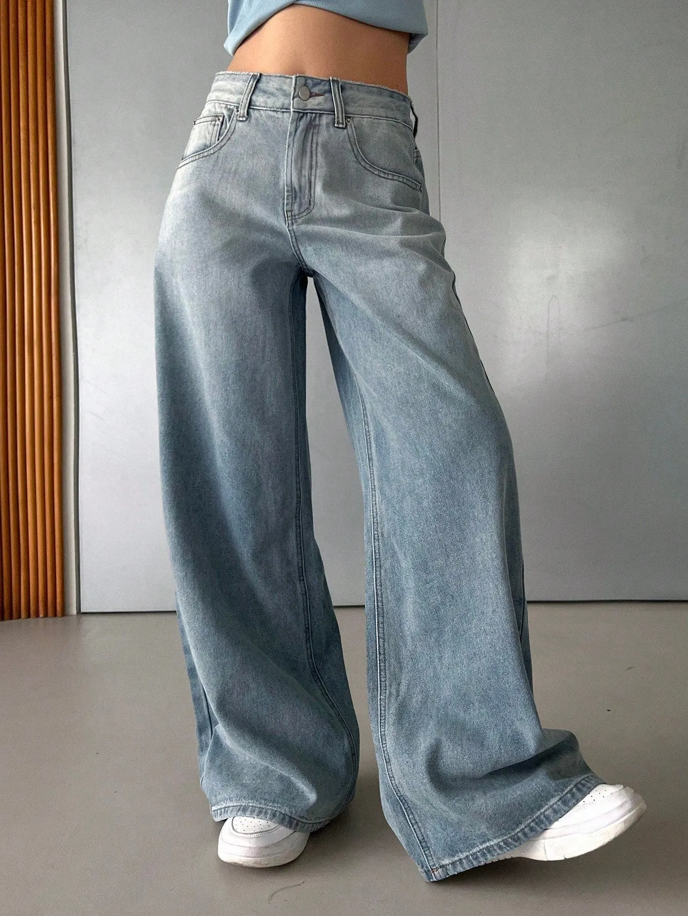 Maxct Women's Loose Fit Casual Wide Leg Denim Pants With Pockets