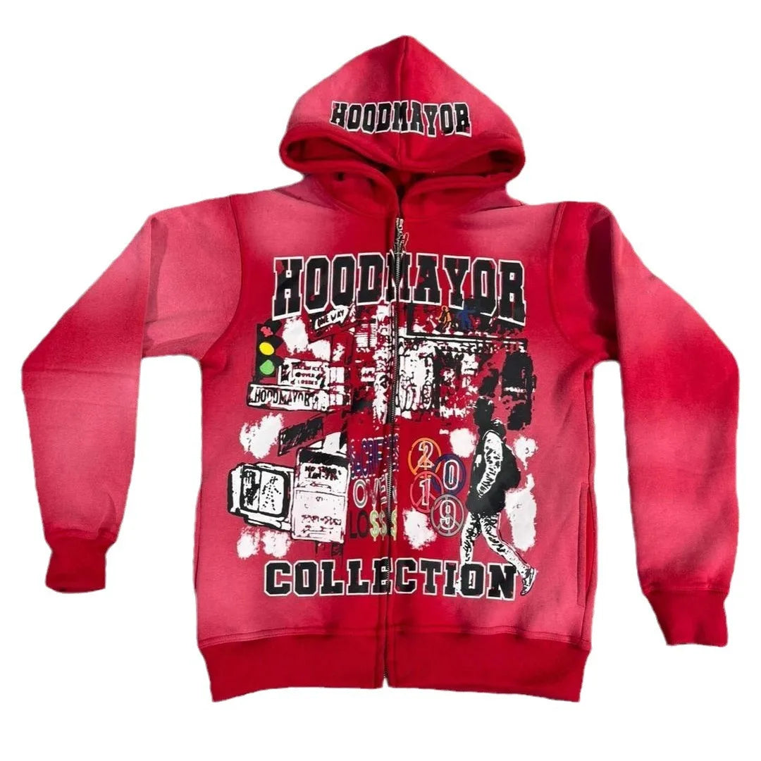 Maxct Y2k Winter Long Sleeved Hoodie Sweatshirt Oversized Winter Clothes Streetwear Y2k Vintage Punk Graffiti Print Top School Ootd