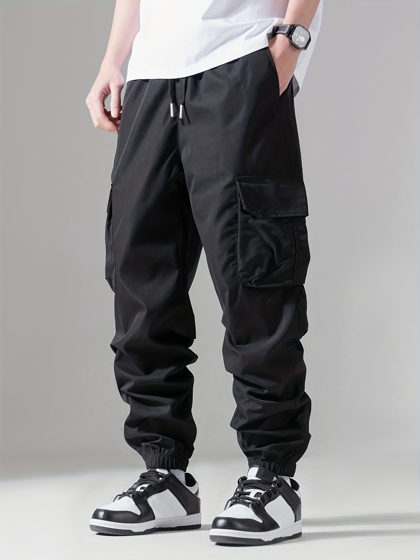 Casual Loose Fit Multi-pocket Drawstring Cargo Pants, Men's Joggers For Spring And Fall Outdoor