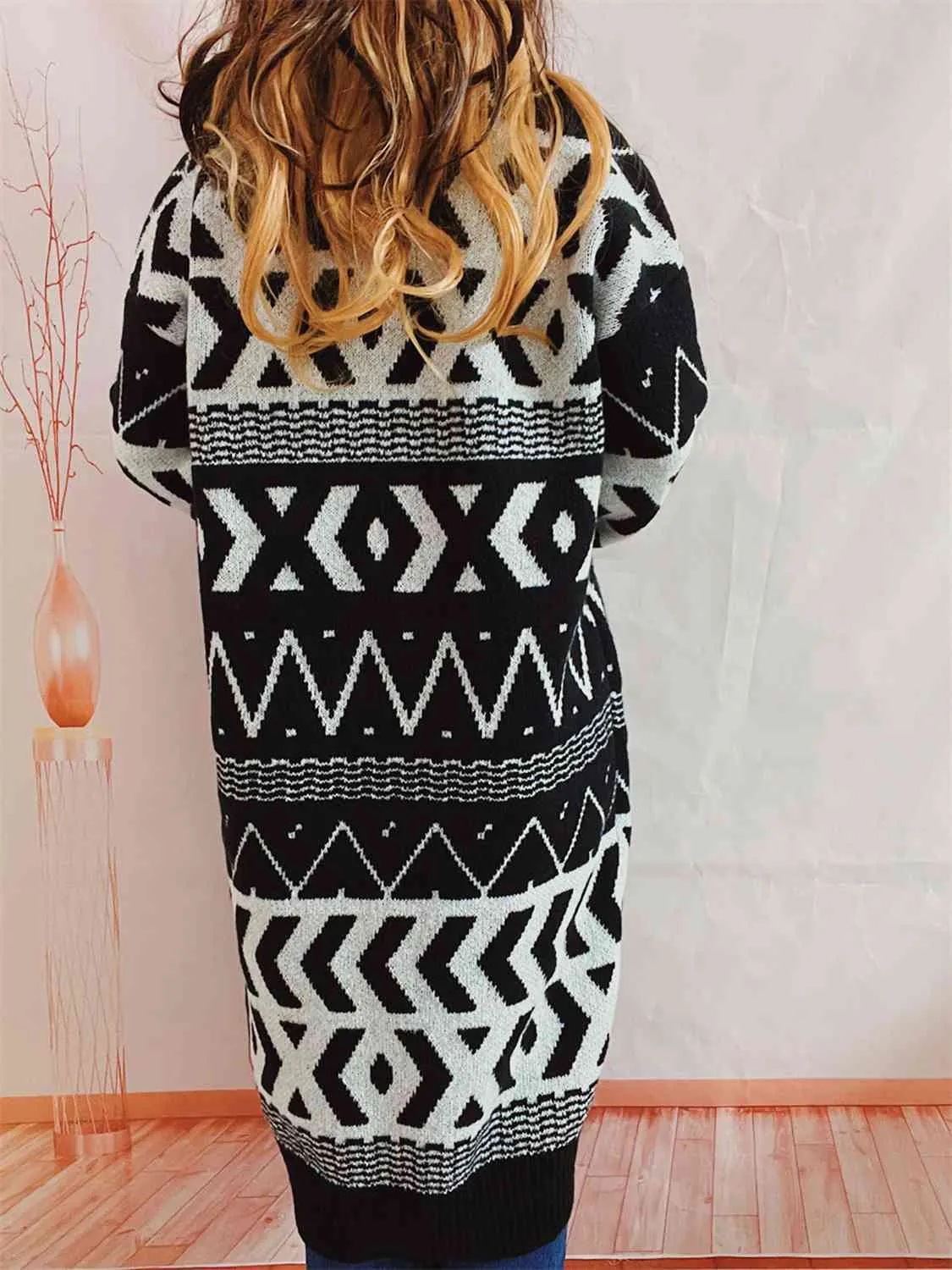 Maxct &Geometric Button Front Longline Cardigan