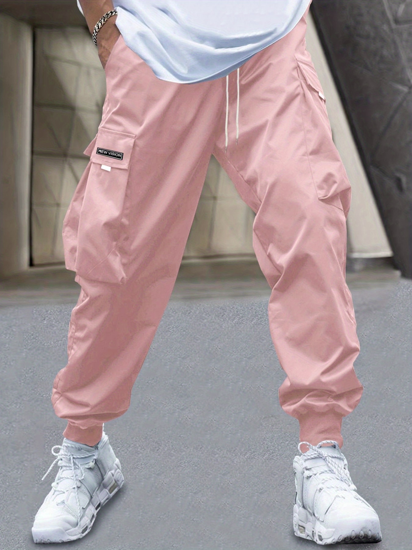 Men's Stylish Letter Graphic Cargo Pants with Flap Pockets - Drawstring Waist for Comfort