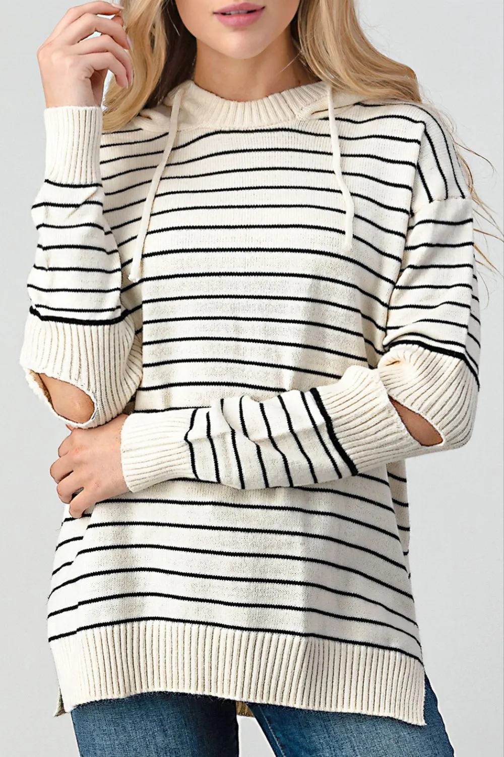 Maxct &Shiny Striped Cutout Slit Sweater