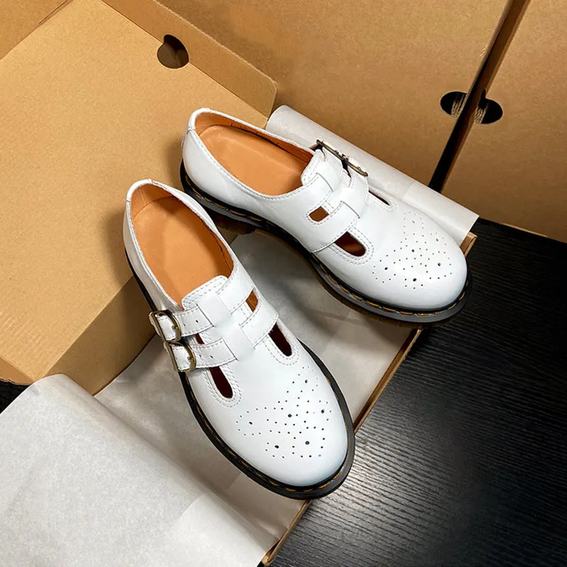 Handmade Retro Waxing Flat Mary Jane Shoes Round Toe  Black/Brown/Black1/White Maxct