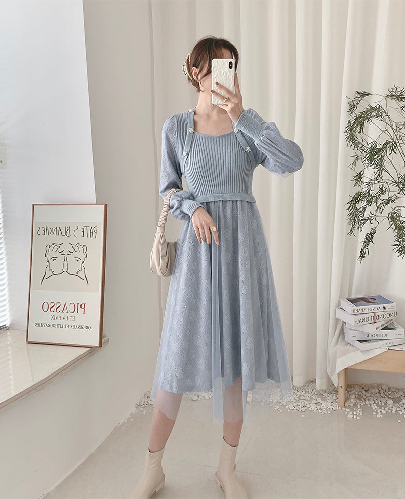 Lace Knit Sweater Dress Maxct