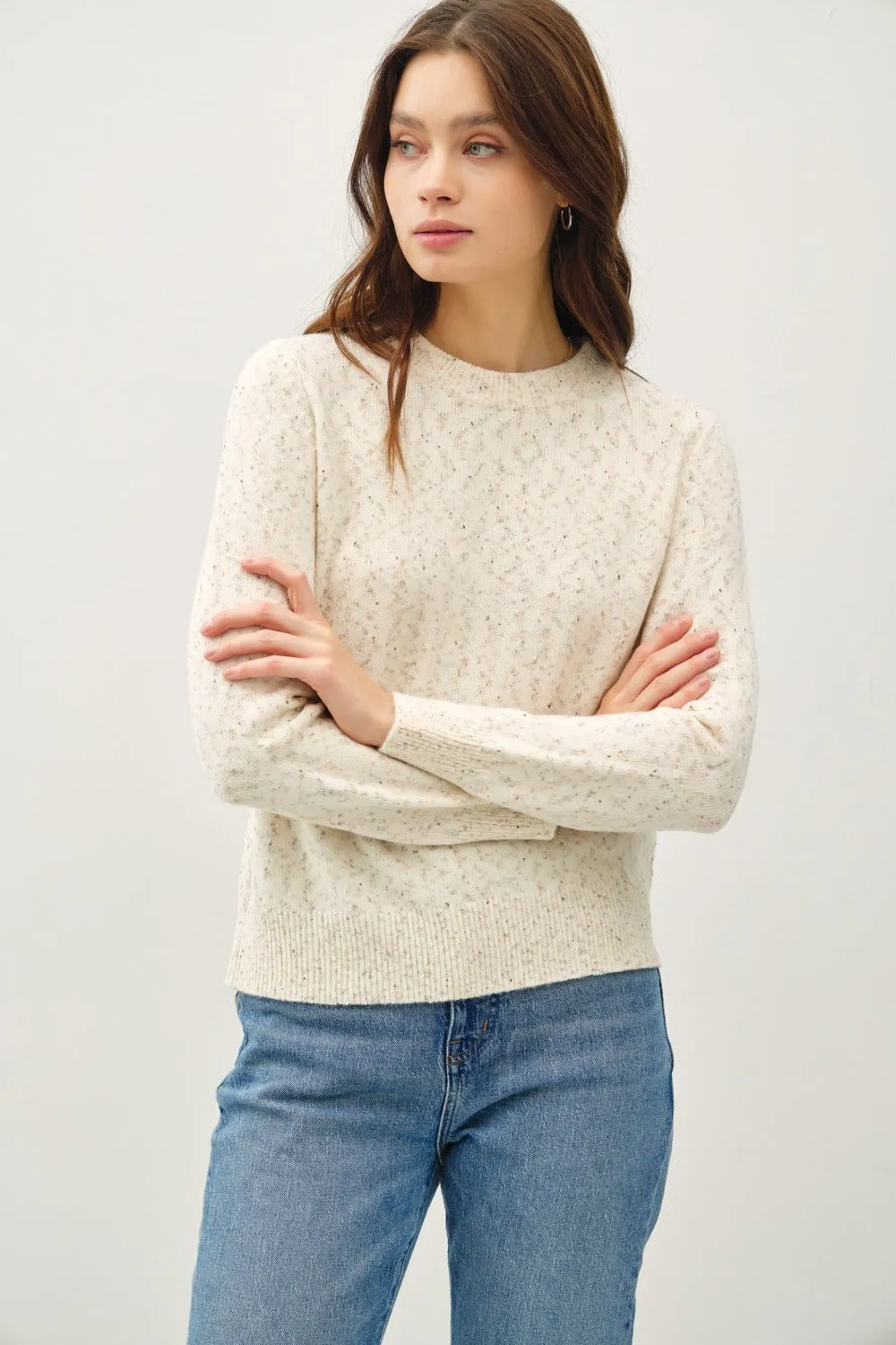 Maxct &Be Cool Heathered Round Neck Long Sleeve Sweater
