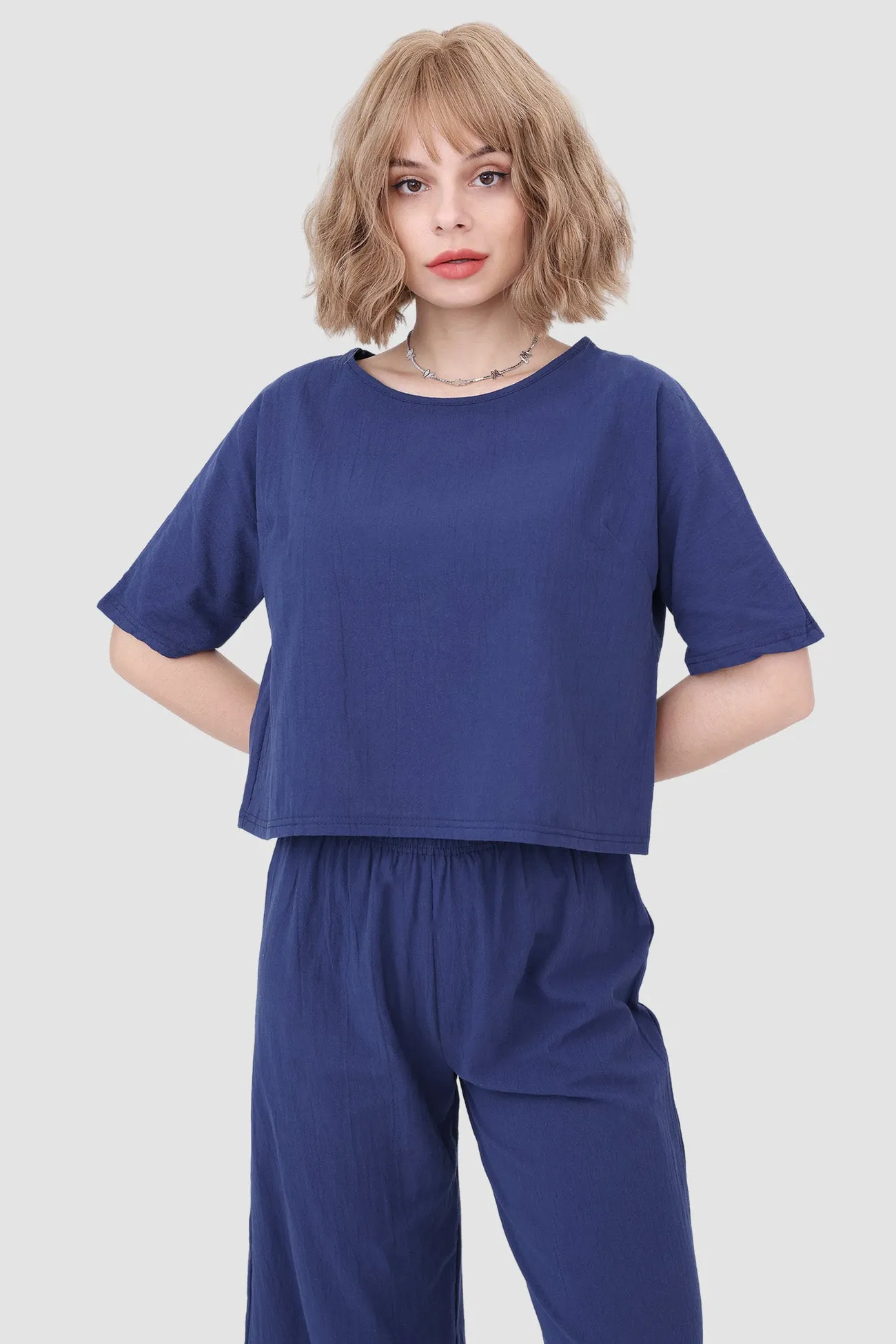 Maxct Solid Short Sleeve Top & Elastic Waist Pants