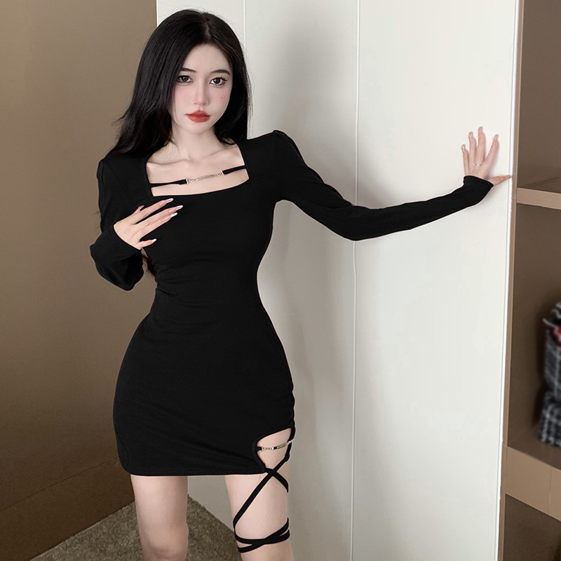 Maxct Long Sleeve Knit Dress Women Mature Feminine Glamour Tight Stretch Cool Sweet Babes Party Queen Street