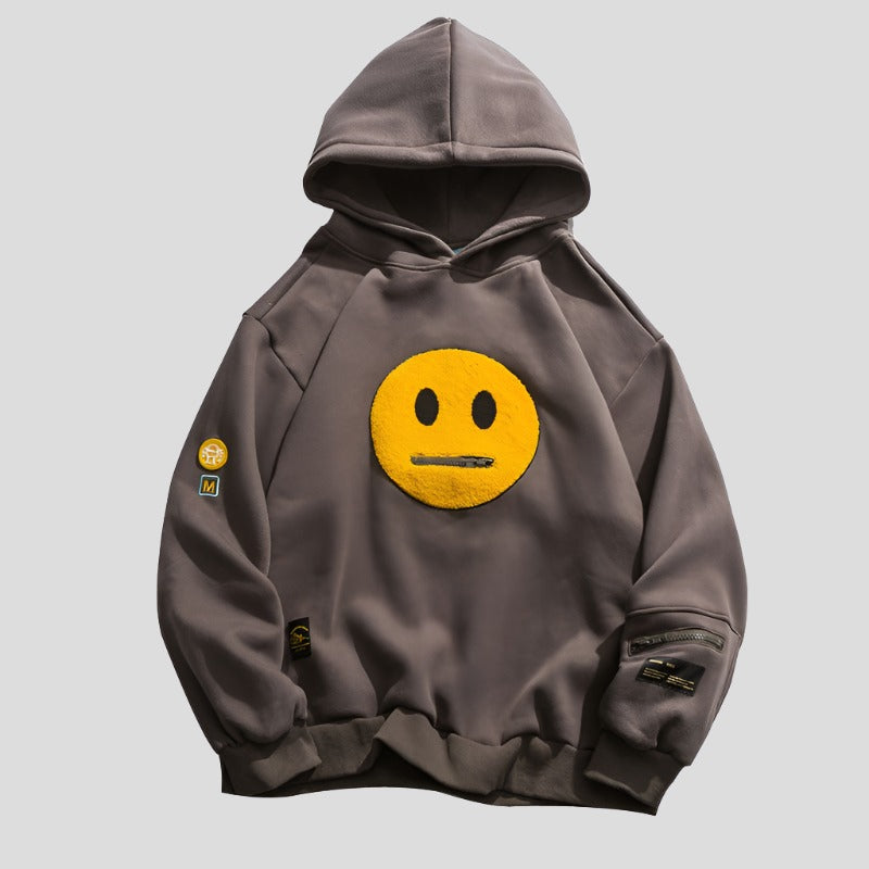 Unisex Zipper Pocket Smile Face Hoodies Maxct