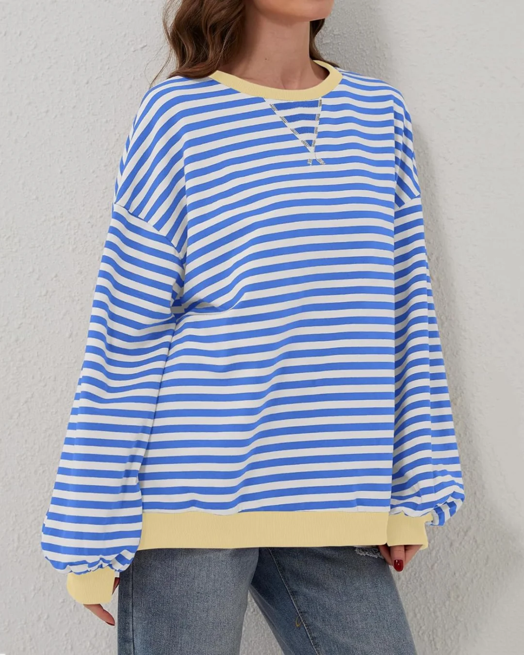 OVERSIZED STRIPED LONG SLEEVE SWEATSHIRT