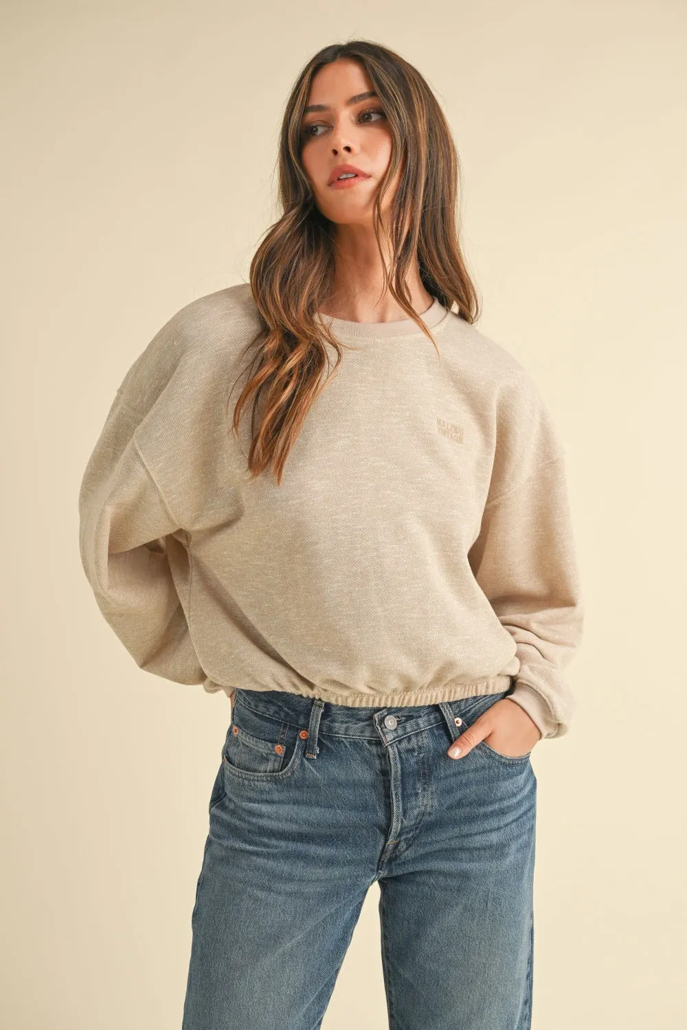 Maxct &Mable Round Neck Letter Embroidery Crop Sweatshirt