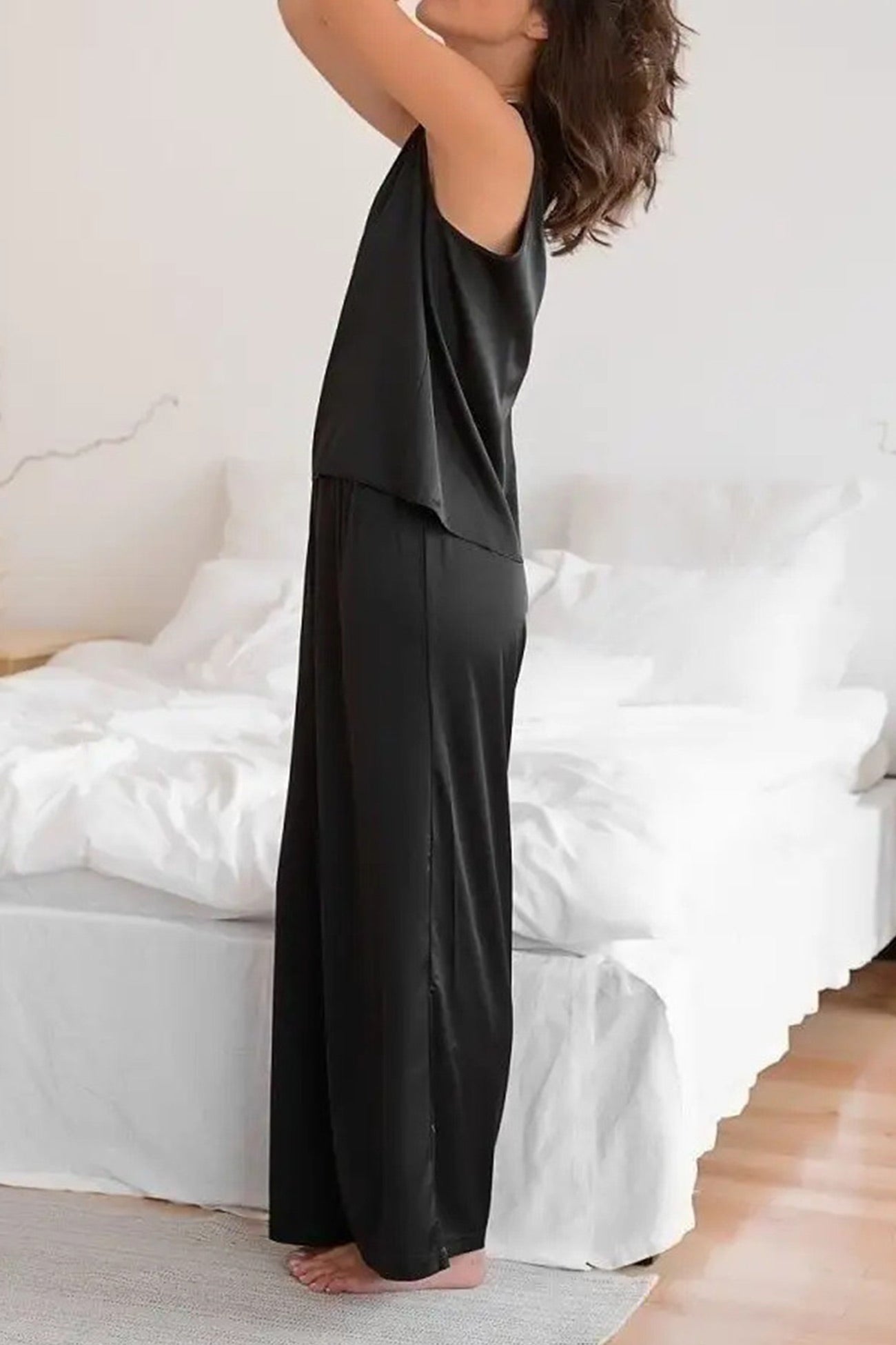 Maxct Satin Slit Tank Top Wide Leg Long Pants Set