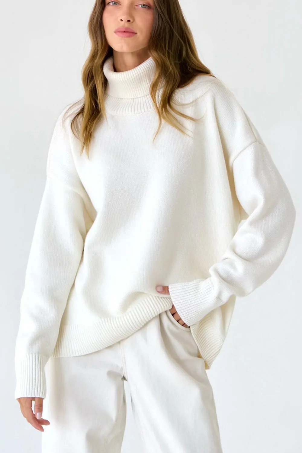 Maxct &Turtle Neck Dropped Shoulder Sweater